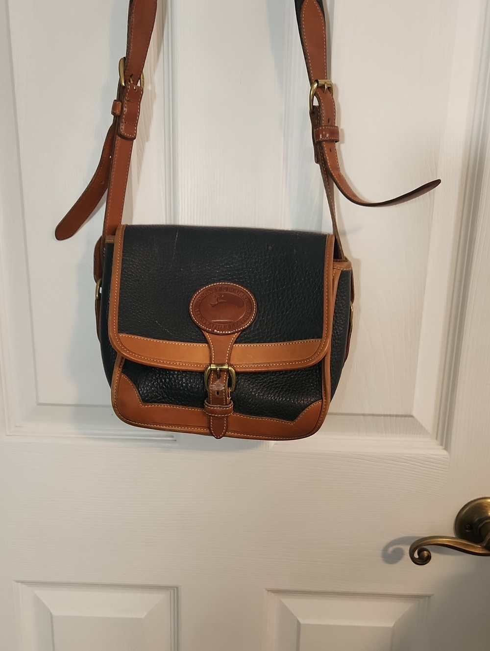 Dooney & Bourke Navy and Brown Pebbled Leather Messenger